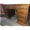 Image 2 : Late 1800s 9 drawer leather top center rolling wooden desk (approx. 4ft wide x 2ft depth x 29in heig