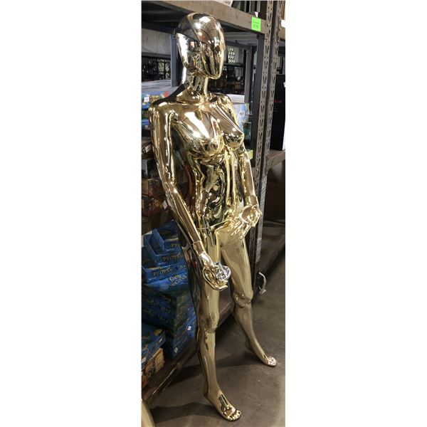 Golden female bust mannequin (approx. 69in tall x 18in wide)