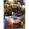 Image 2 : Large group of assorted set dec airport signage/ paintings/ wooden rolling cart etc.