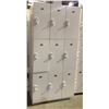 Image 1 : 9 compartment wooden storage locker (approx. 3ft wide x 17in depth x 74 1/2in height)
