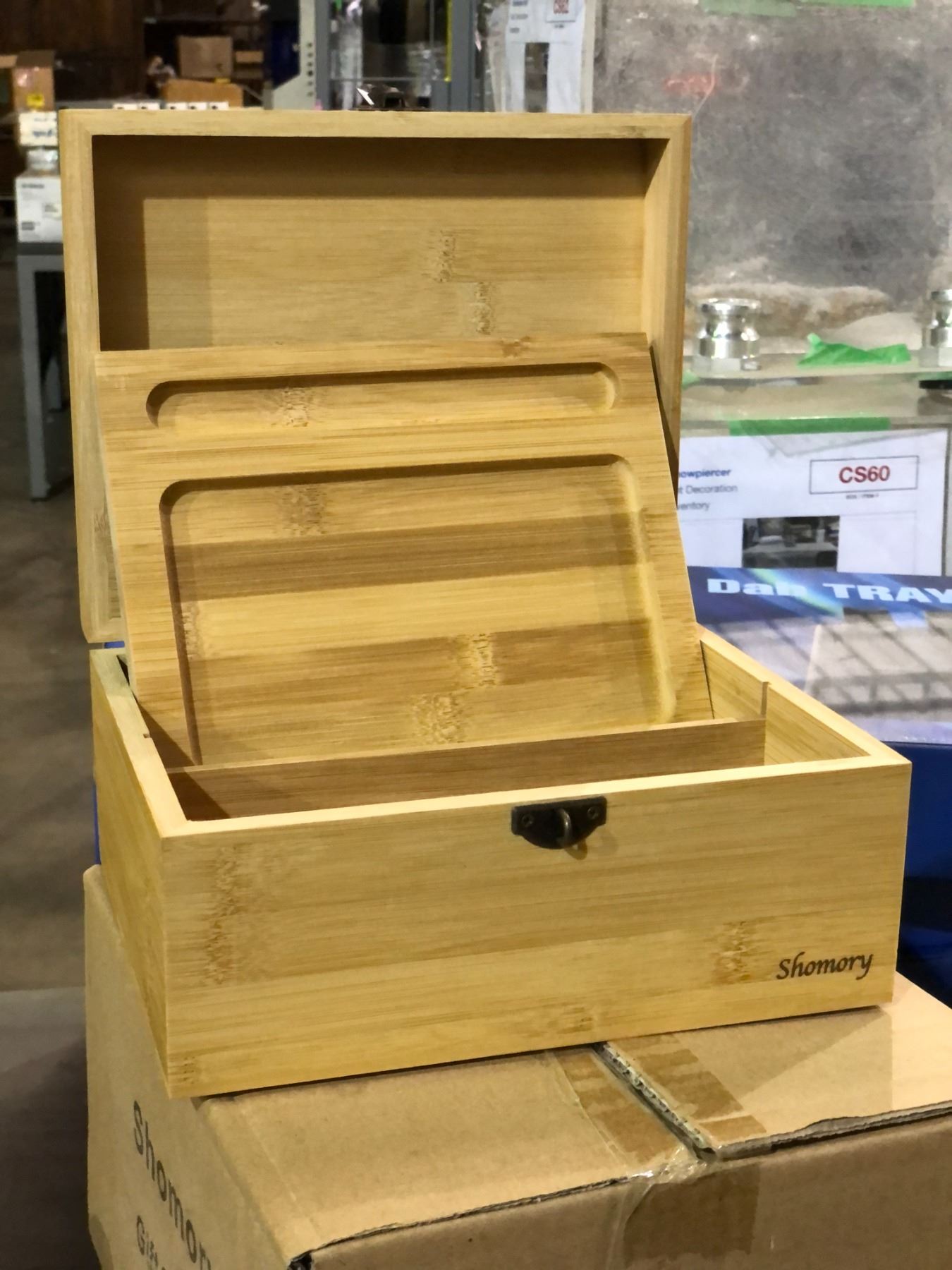 Group of 3 new Shomory wooden smell proof stash boxes w/ rolling trays