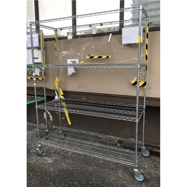 Four tier industrial rolling shelving rack (approx. 77 1/2in tall x 59in wide x 2ft depth)