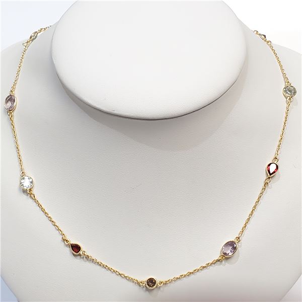 $150 Silver Gold Plated Genuine Multistone Necklace