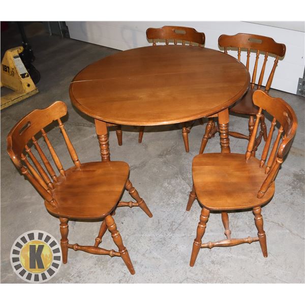 WOOD TABLE (42" DIAMETER) WITH 4 MATCHING