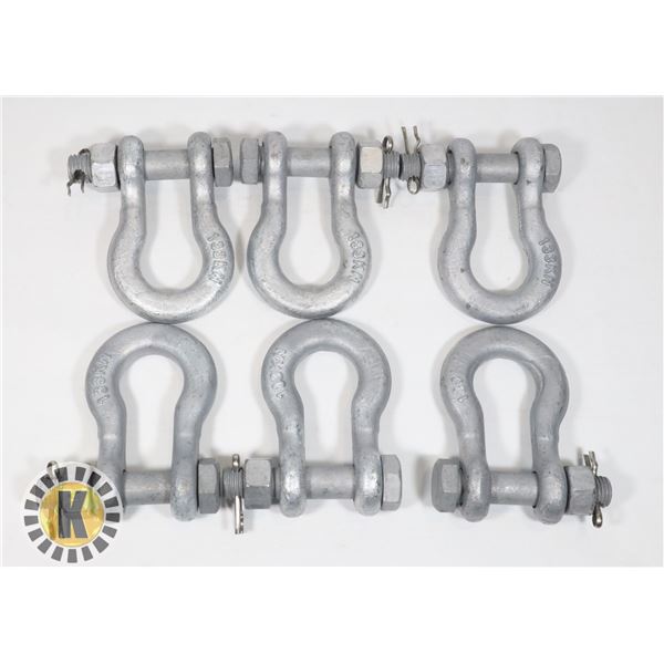 BUNDLE OF 6 SHACKLES  (5/8" BOLT, 7/8" OPENING,