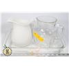 Image 1 : LOT OF 1 GLASS & 1 CERAMIC LIQUID PITCHERS