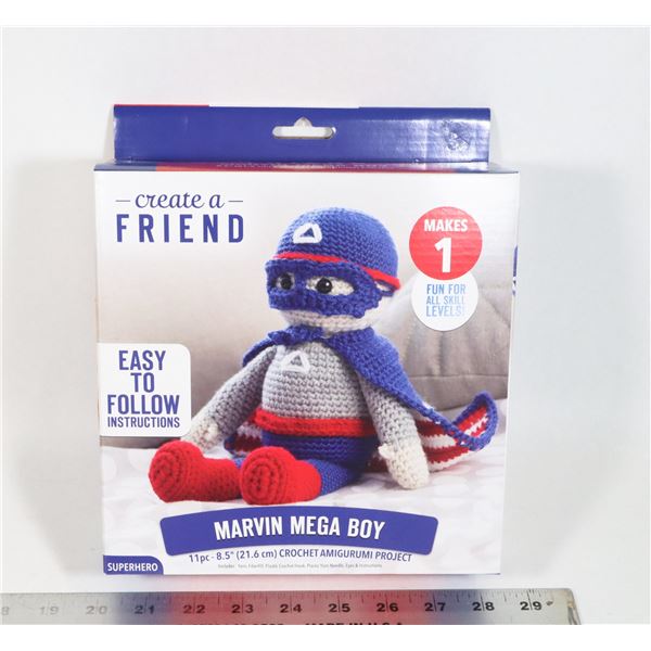 NEW CREATE A FRIEND MARVIN MEGA BOY CROCHET KIT