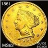Image 1 : 1861 $2.50 Gold Clark Gruber Denver CHOICE BU