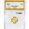 Image 1 : 1873 Rare Gold Dollar PGA MS64+ Open 3