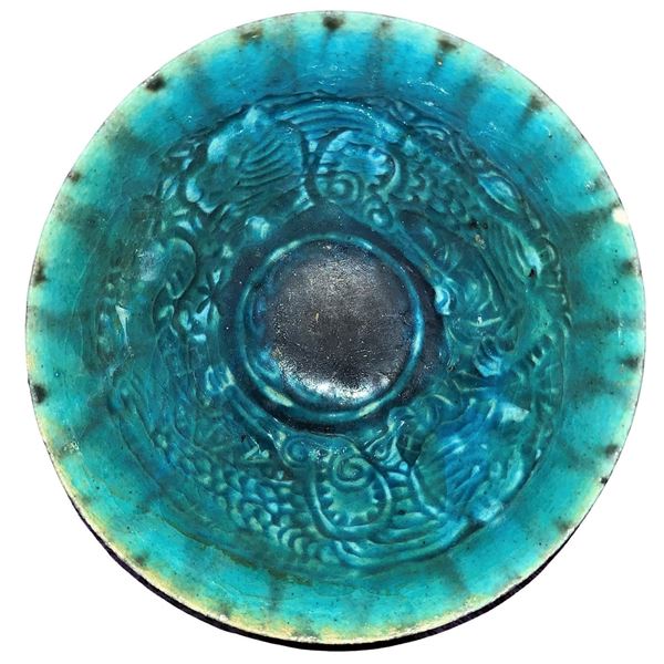 MAGNIFICENT ISLAMIC SELJUK TURQUOISE BOWL WITH TWO LIONS