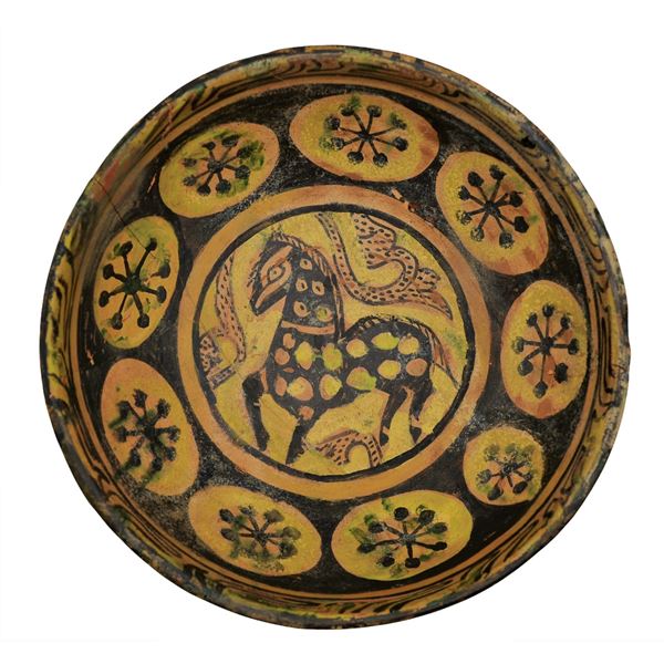 A BEAUTIFUL ISLAMIC NISHAPUR BOWL WITH HORSE 10TH CENTURY