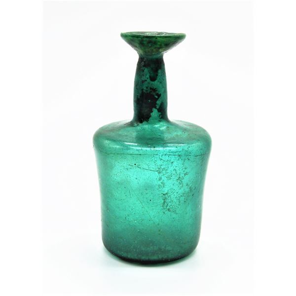 ISLAMIC EMERALD GREEN GLASS BOTTLE 10TH CENTURY