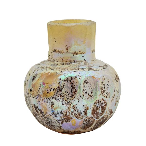 ISLAMIC ABBASID WHEEL-CUT GLASS BOTTLE 9TH CENTURY