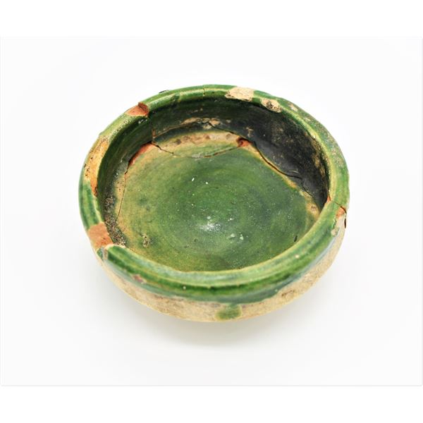 ANCIENT EARLY ISLAMIC UMAYYAD GREEN GLAZED BOWL 9TH CENTURY