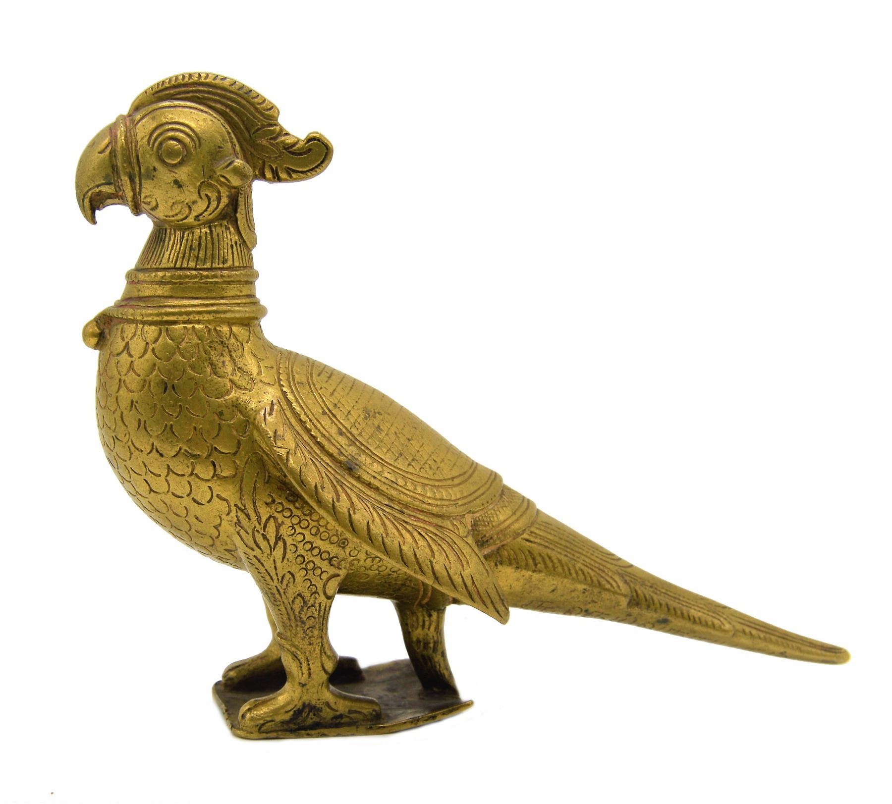 IMPORTANT MUGHAL BRASS PARROT WITH NIGARI INSCRIPTIONS