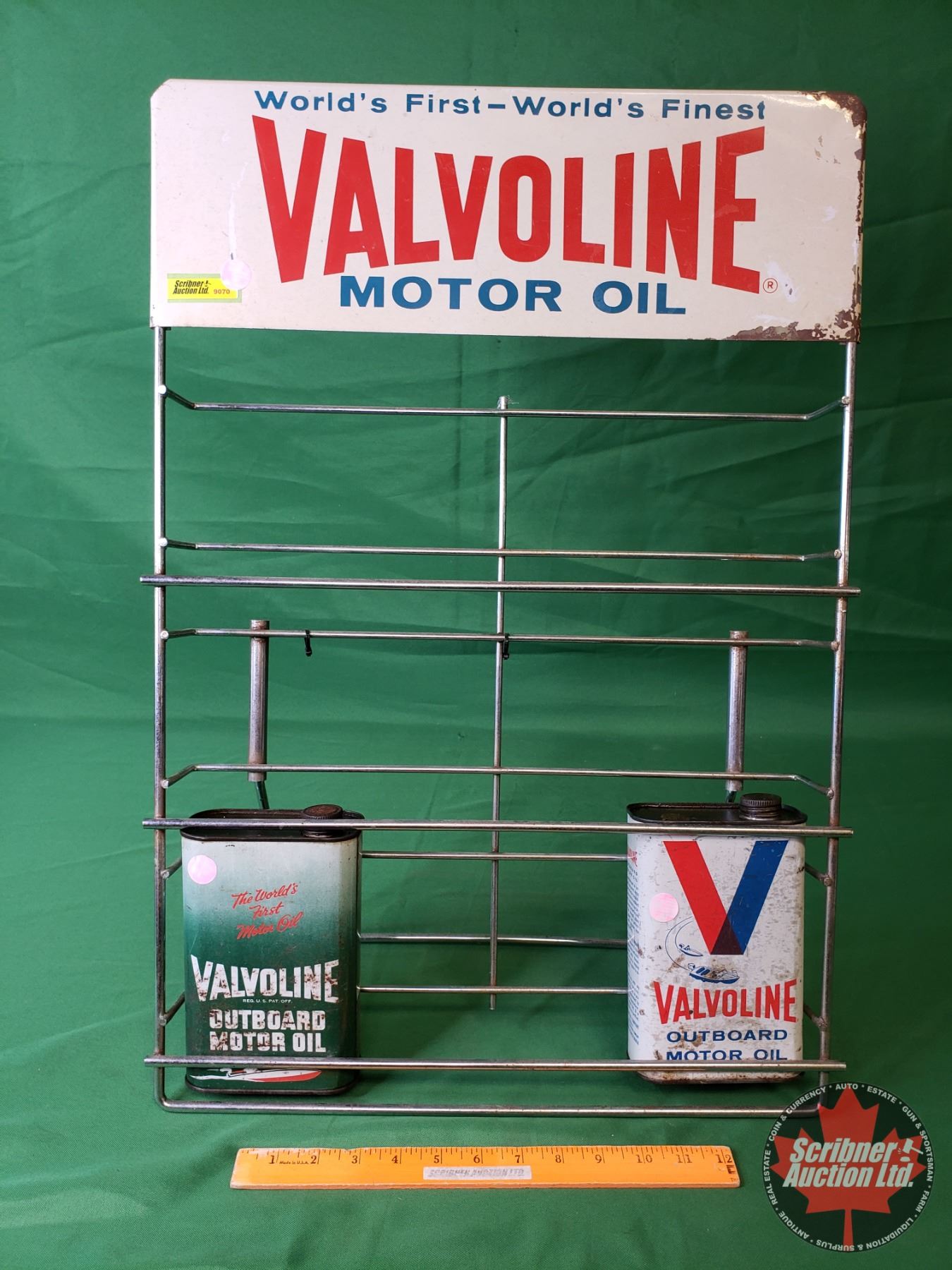 VALVOLINE MOTOR OIL Store Display Rack w/2 Outboard Motor Oil Tins ...