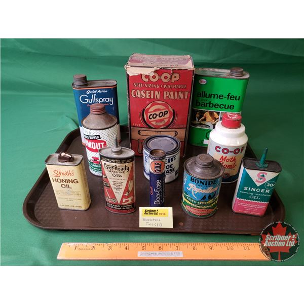 Variety of Household Product Tins/Bottles/Box  (11) (Co-Op, Singer, Bonide, Ever-Ready, Smith's, Gul