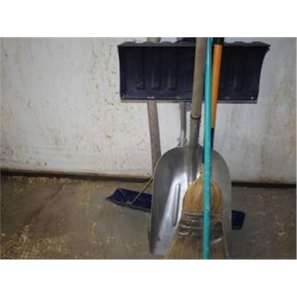 2 SNOW SHOVELS, BROOMS, AXE