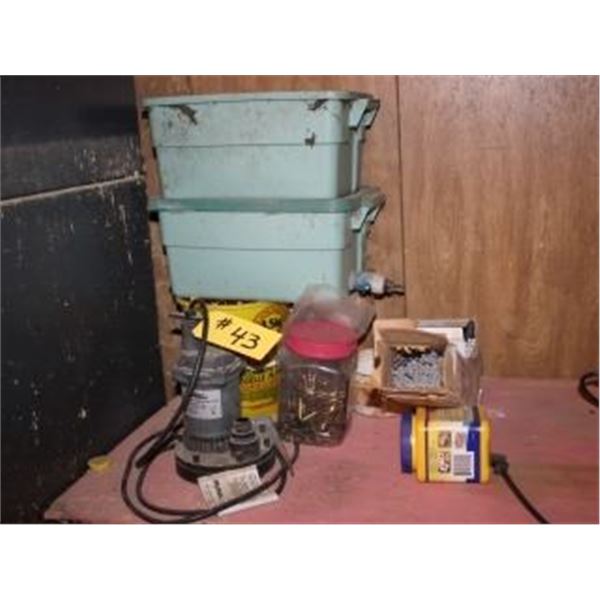 SUMP PUMP, WELDING ROD, NAILS, SCREWS