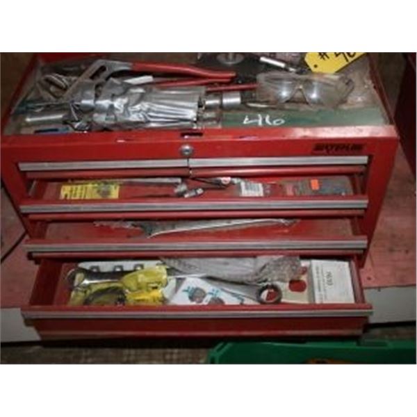 5 DRAWER TOOL BOX C/W WRENCHES, PUNCHES, PULLERS, PLIERS, SOCKETS