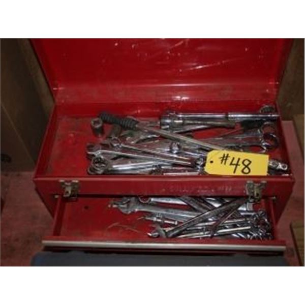 2 DRAWER TOOL BOX C/W VARIOUS SIZE WRENCHES