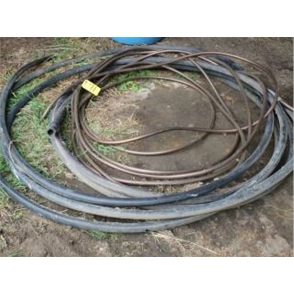 VARIOUS LENGTHS OF GARDEN HOSE, 1" PLASTIC PIPE