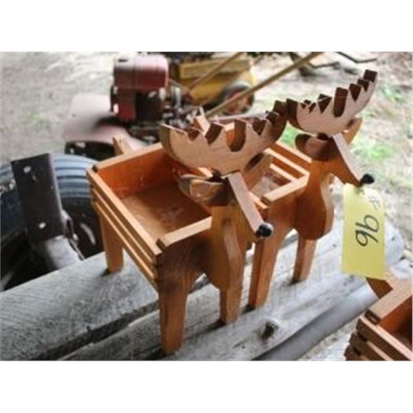 2 WOODEN DEER PLANTERS