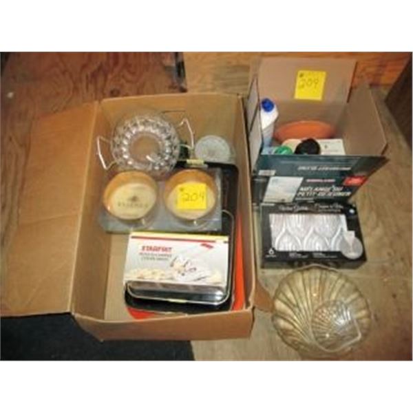 TRAYS, GLASS BOWLS, CANDLES, STARFRIT POTATOE CHIPPER, MISC STUFF