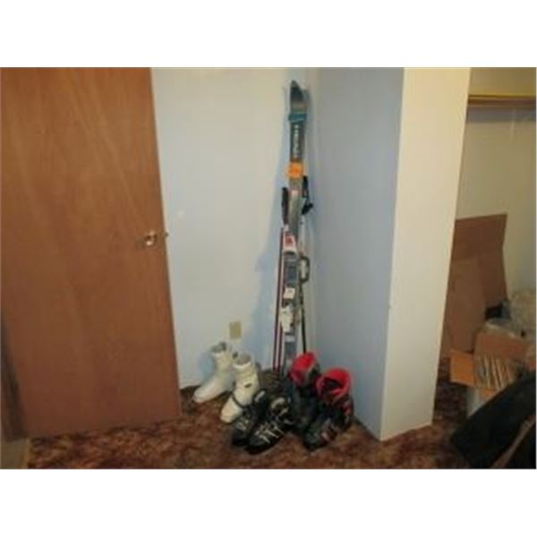 1 SET OF SKIS, 2 SETS OF POLES, 3 PAIRS OF SKI BOOTS