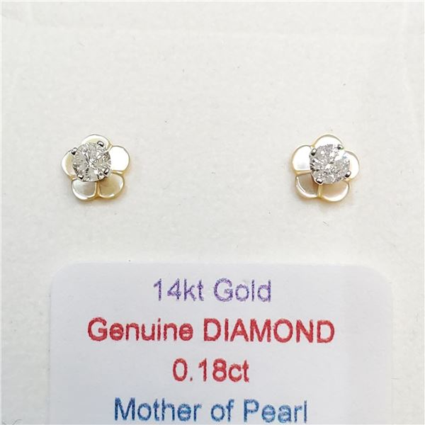 14K  DIAMONDS (.18CT) MOTHER OF PEARL(0.35CT) EARRINGS