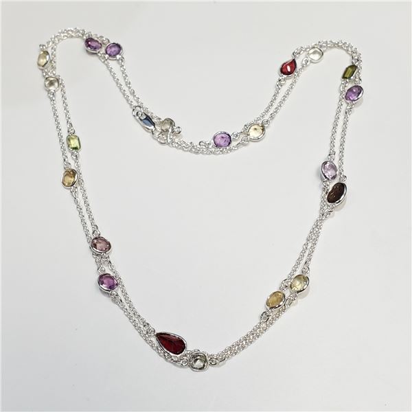 SILVER GENUINE GEMSTONES(20CT) 36" NECKLACE