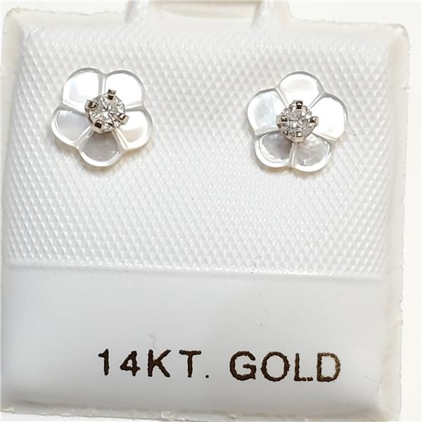 14K  DIAMONDS(0.1CT) MOTHER OF PEARLS(0.6CT) EARRINGS