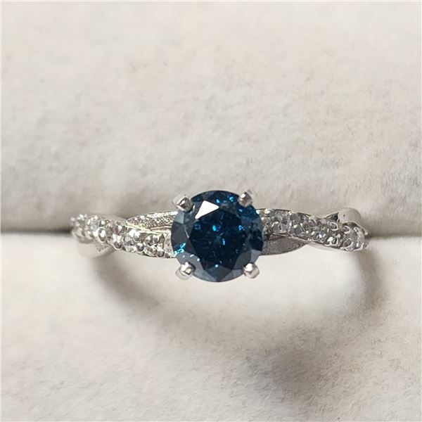 14K  BLUE DIAMOND TREATED(0.85CT) DIAMOND(0.16CT) RING SIZE 6.5