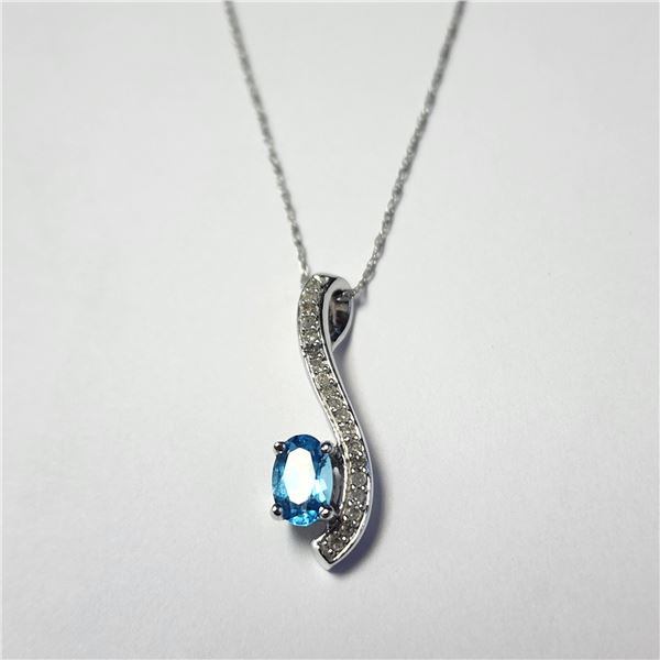 10K  BLUE TOPAZ(0.5CT) DIAMOND(0.2CT) NECKLACE