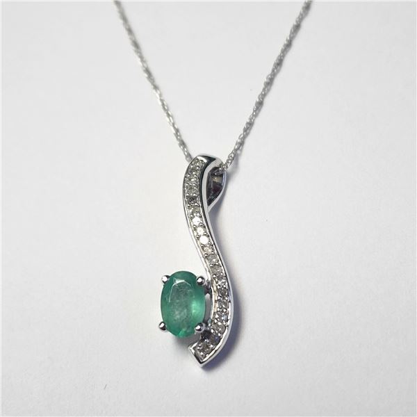 10K  EMERALD 18"(0.5CT) DIAMOND(0.2CT) NECKLACE