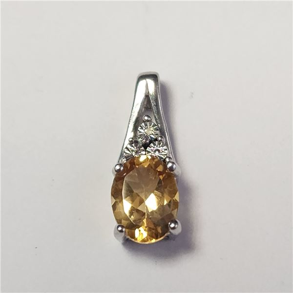 SILVER CITRINE AND DIAMOND PENDANT