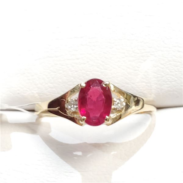 10K  NATURAL RUBY(1.05CT) DIAMOND(0.04CT) RING SIZE 7