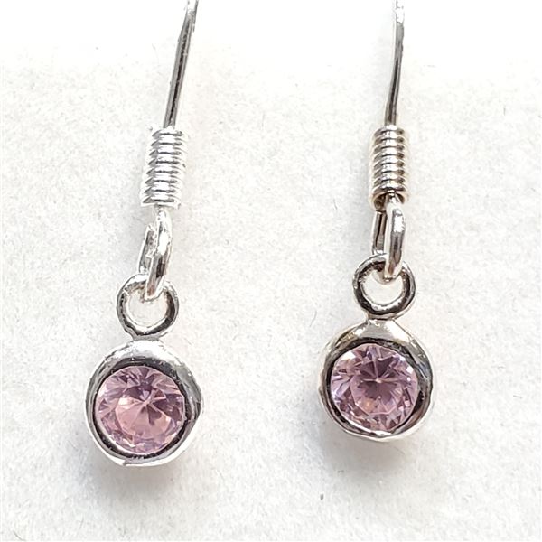 SILVER PINK CZ EARRINGS