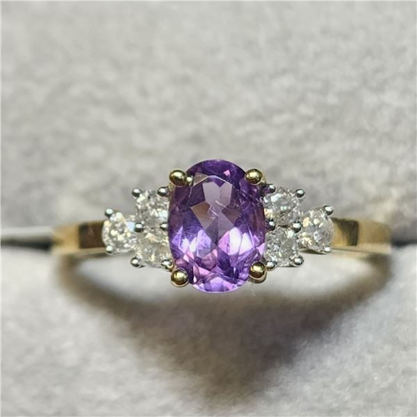 10K  AMETHYST(1CT) DIAMOND(0.2CT) RING SIZE 7