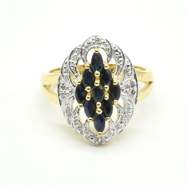 GOLD PLATED SILVER BLUE SAPPHIRE WHITE TOPAZ(1.45CT) RING SIZE 7