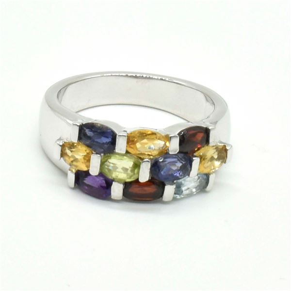 SILVER MULTI COLOUR GEMSTONE (1.9CT) RING  SIZE 7.5