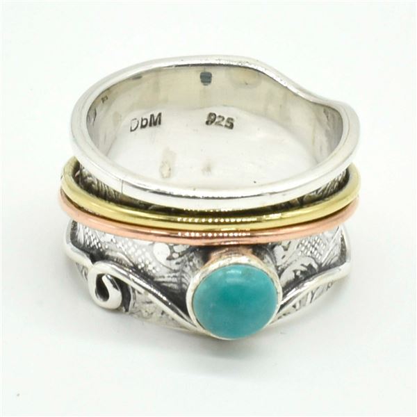 2TONED SILVER TURQUOISE(0.7CT) RING  SIZE 7.5