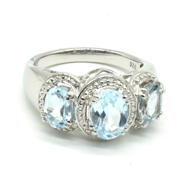 SILVER BLUE TOPAZ WHITE TOPAZ(2.25CT) RING SIZE 7