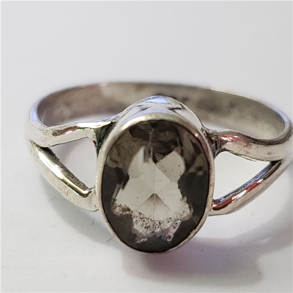 SILVER SMOKEY QUARTZ RING SIZE 7