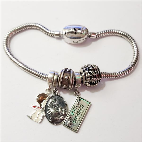 SILVER PANDORA STYLE BEADS BRACELET