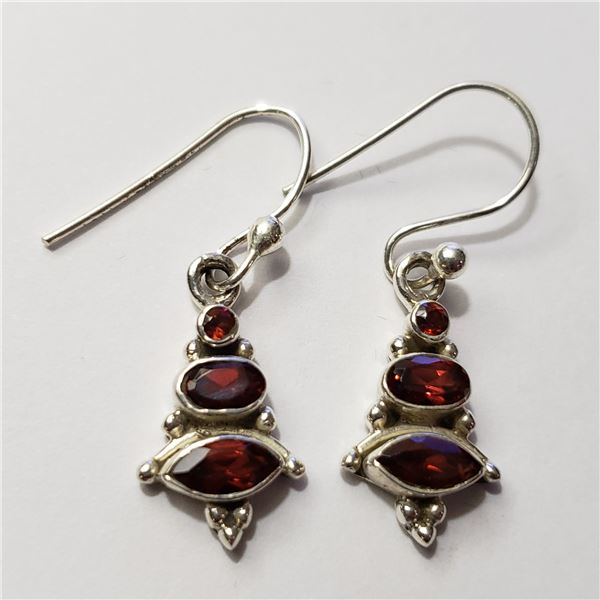 SILVER GARNET EARRINGS