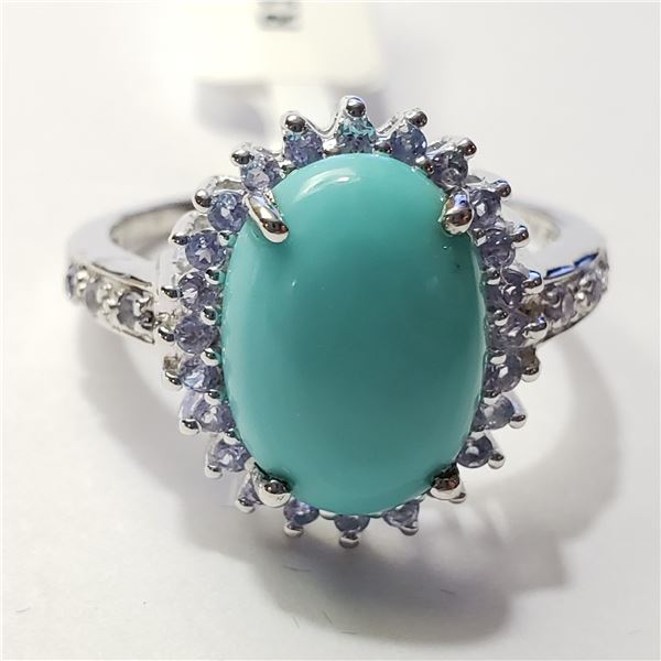 SILVER TURQUOISE TANZANITE RING SIZE 11
