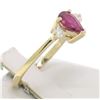 Image 4 : FINE 14k Solid Gold Pear Blood Red Ruby & Round Diamond Ladies Solitaire Ring