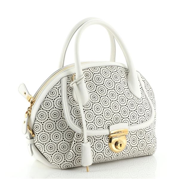 SaLouis Vuittonatore Ferragamo Fiamma Satchel Laser Cut Leather Medium White