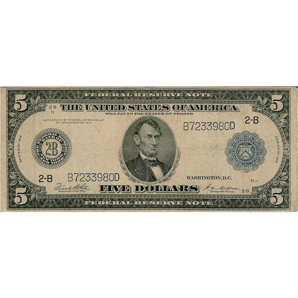 1914 $5 Federal Reserve Bank Note